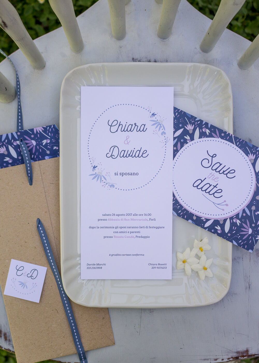 Wedding suite Echinacea - Partecipazione di matrimonio, cartolina "Save the Date" e busta in carta kraft - Illustrazioni floreali - Lily&Sage Design