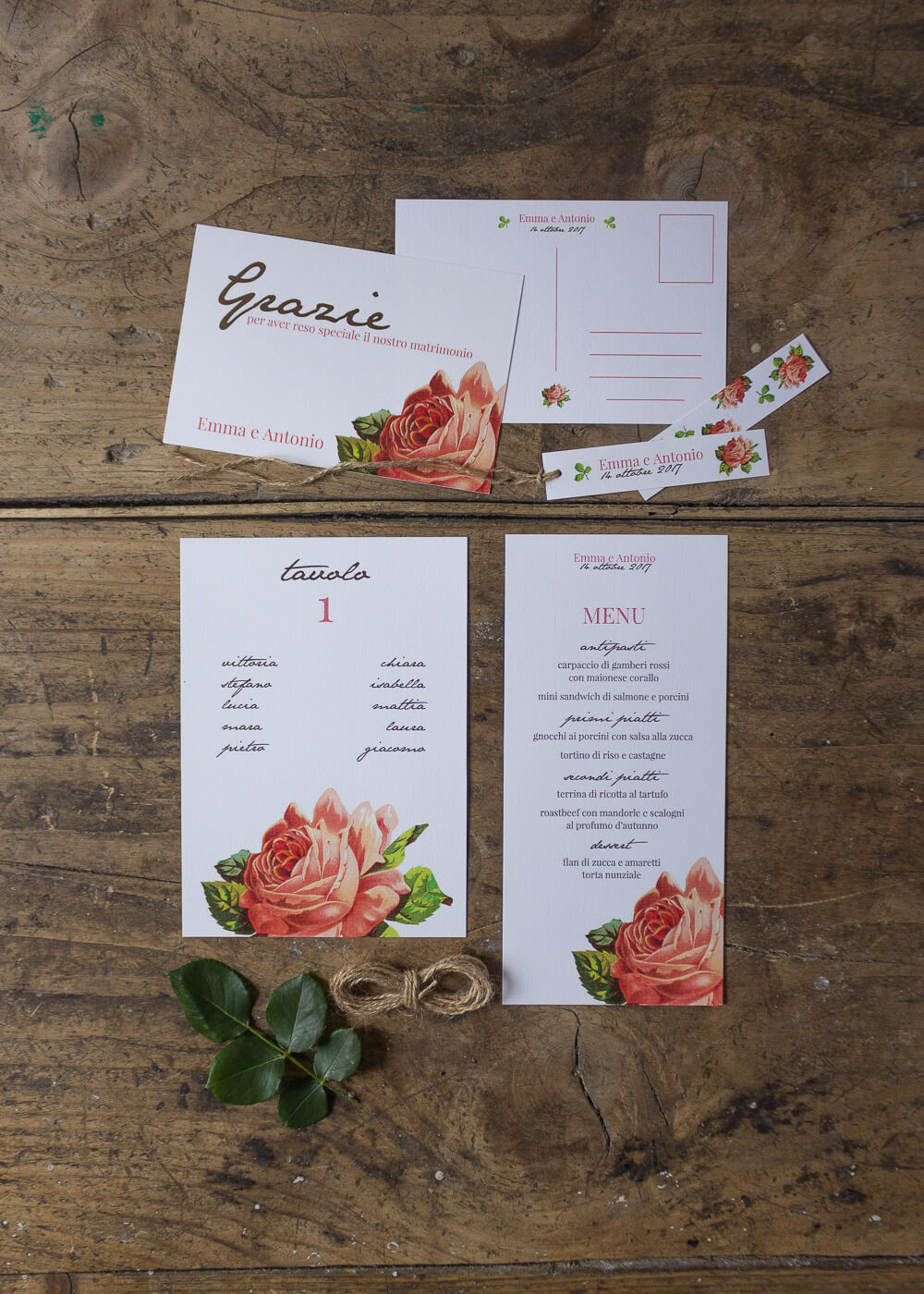 Wedding suite botanica Mary Rose - Cartoleria Day-of e cartolina di ringraziamento - Stampe botaniche - Lily&Sage Design